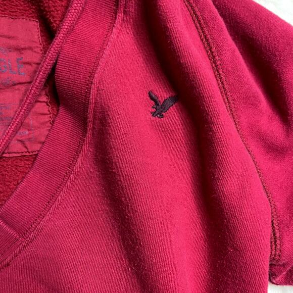 American Eagle Burgundy V-Neck Hoodie - Picture 4 of 5